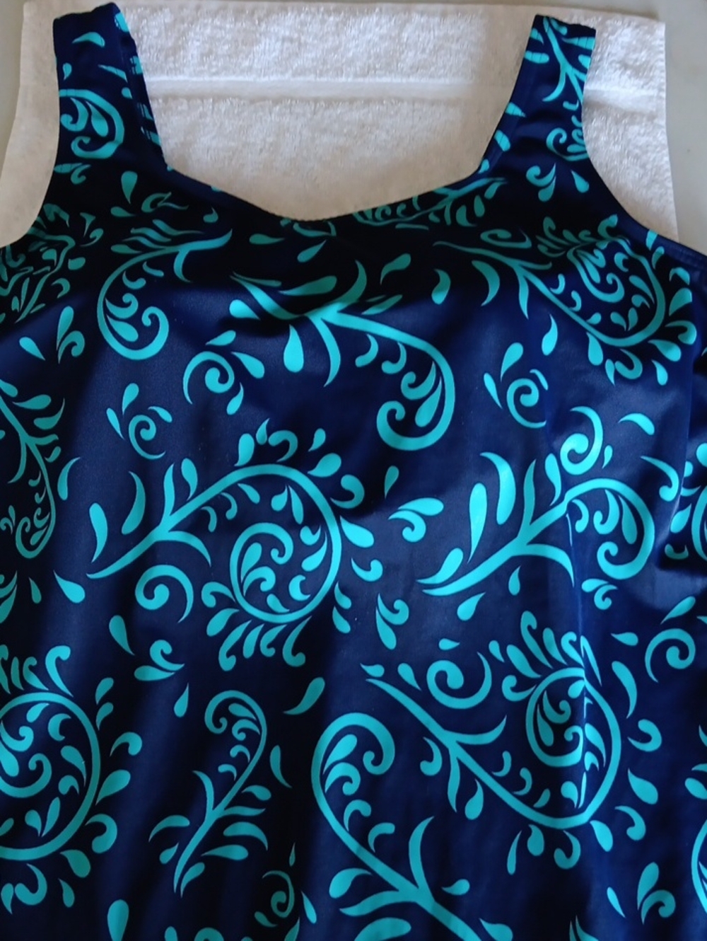 Lands' End Navy Tank Swimsuit with Aqua Swirl Print 22W